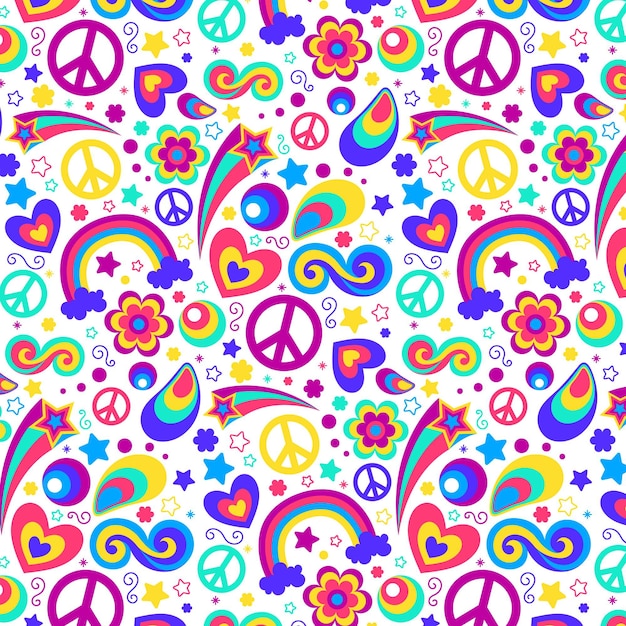 Dibujado a mano diseño de patrón psicodélico maravilloso plano
