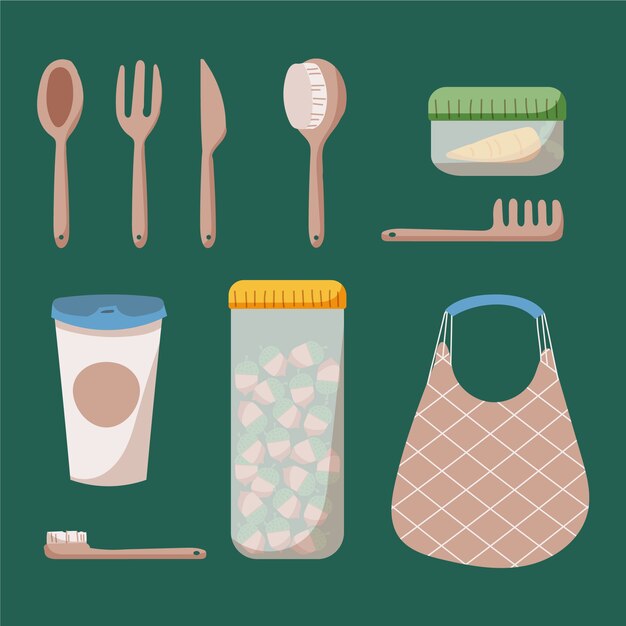 Dibujado a mano diseño plano cero basura recogida