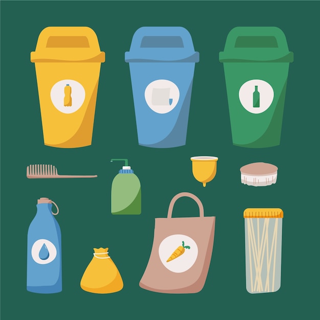 Dibujado a mano diseño plano cero basura recogida