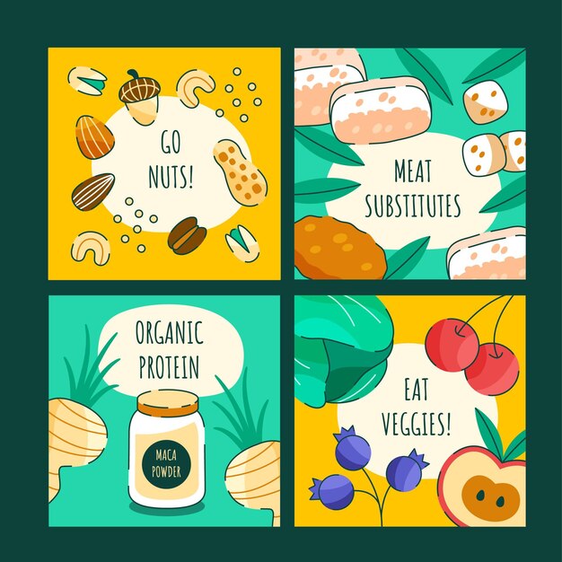 Dibujado a mano diseño plano comida vegetariana publicaciones de instagram