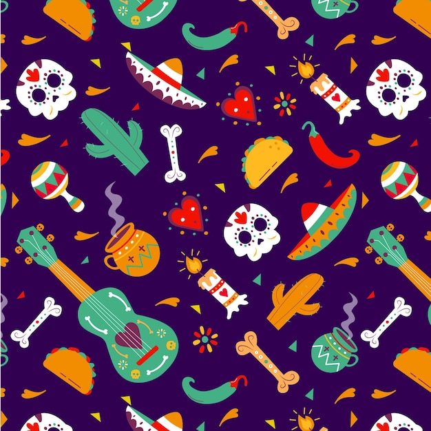 Vector gratuito dibujado a mano diseño plano dia de muertos patrón