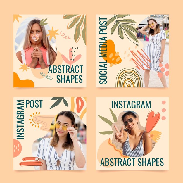 Dibujado a mano diseño plano formas abstractas publicaciones de instagram