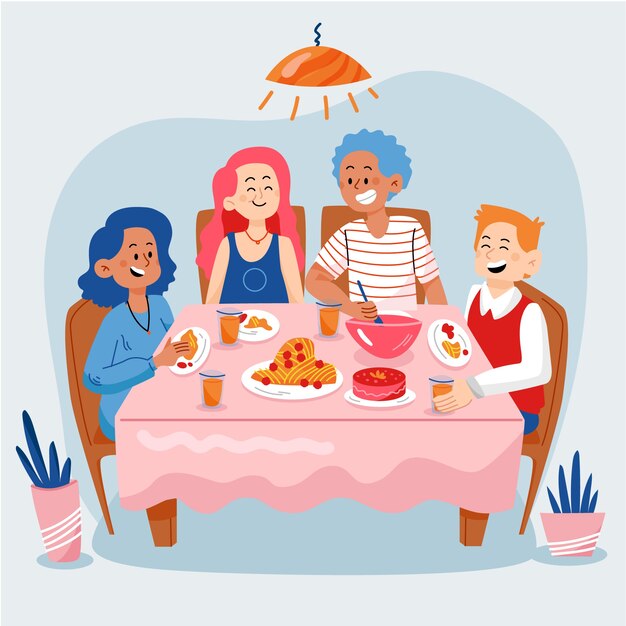 Dibujado a mano diseño plano gente comiendo colección