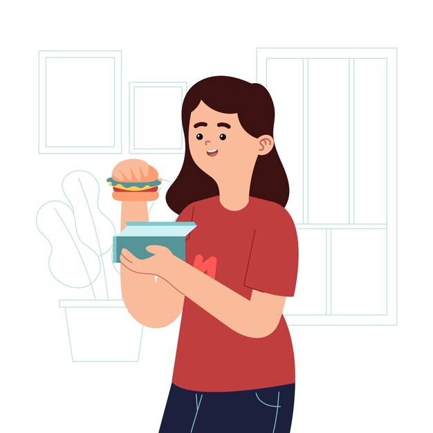 Dibujado a mano diseño plano gente comiendo colección