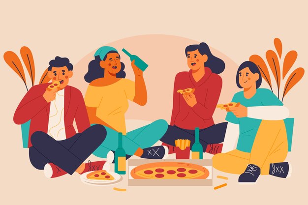Dibujado a mano diseño plano gente comiendo ilustración