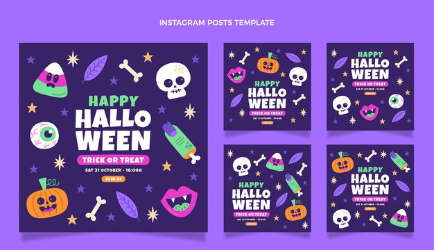 Dibujado a mano diseño plano halloween ig post