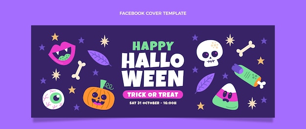 Dibujado a mano diseño plano halloween portada de facebook