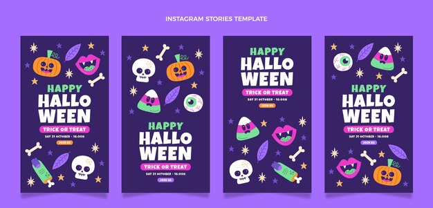 Dibujado a mano diseño plano historias de halloween ig