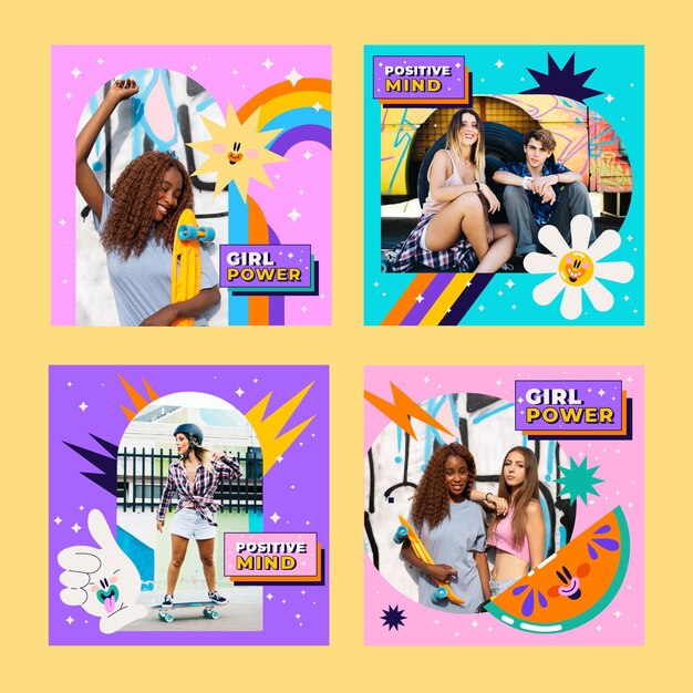 Dibujado a mano diseño plano moda dibujos animados instagram