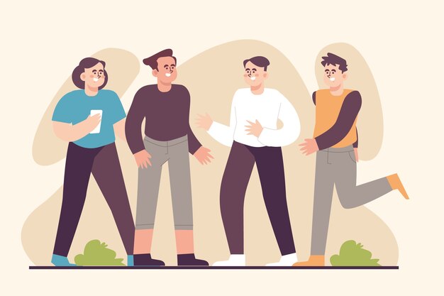 Dibujado a mano diseño plano multitud de personas caminando ilustración