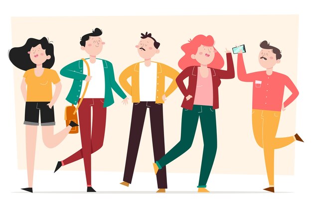 Dibujado a mano diseño plano multitud de personas caminando ilustración