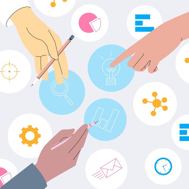 Dibujado a mano diseño plano recopilación de datos en concepto de negocio