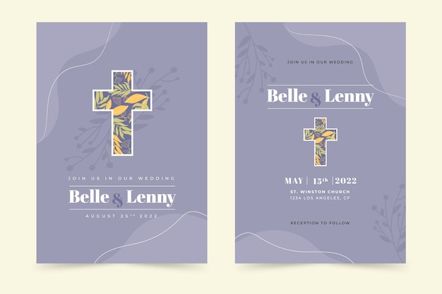 Vector gratuito dibujado a mano diseño plano religión invitaciones de boda