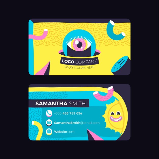 Dibujado a mano diseño plano tarjetas de visita de dibujos animados de moda