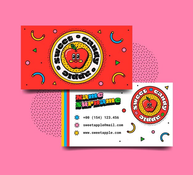 Dibujado a mano diseño plano tarjetas de visita de dibujos animados de moda