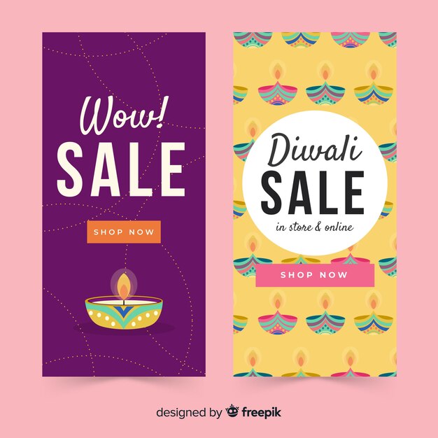 Dibujado a mano diwali web banners