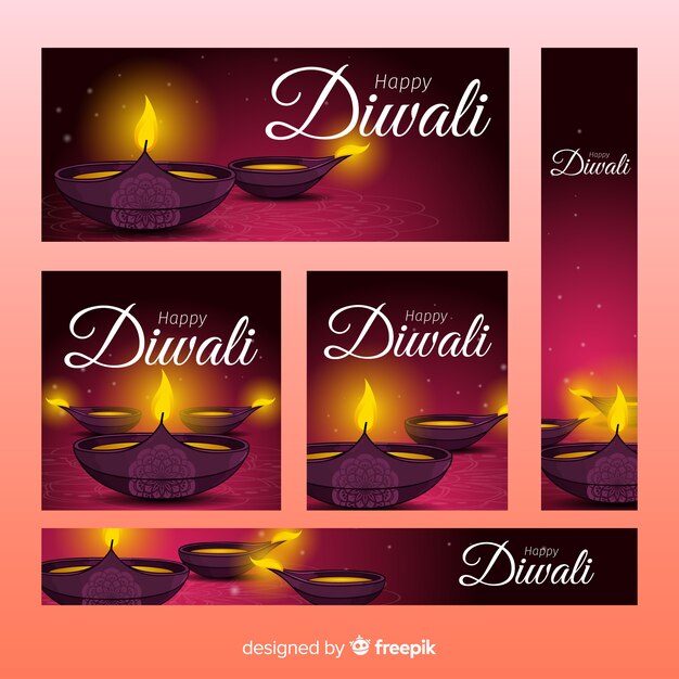 Dibujado a mano diwali web banners