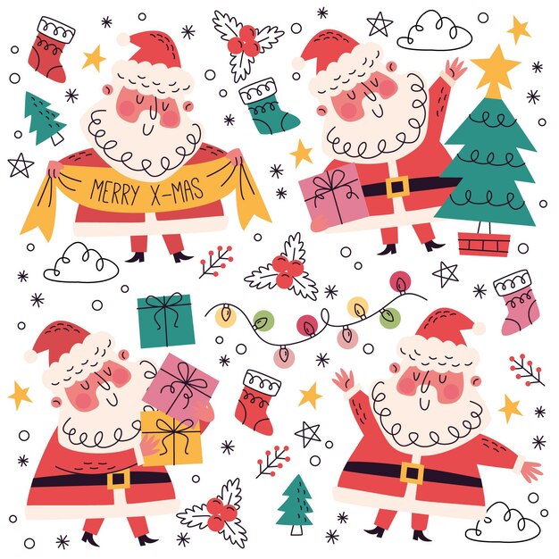 Dibujado a mano + doodle colección navidad