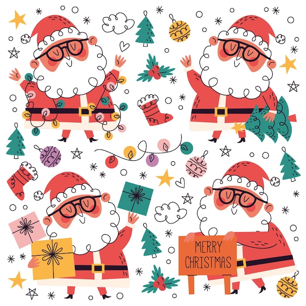 Dibujado a mano + doodle colección navidad