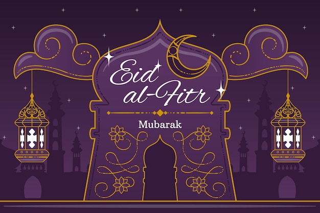 Vector gratuito dibujado a mano eid al-fitr - ilustración de eid mubarak