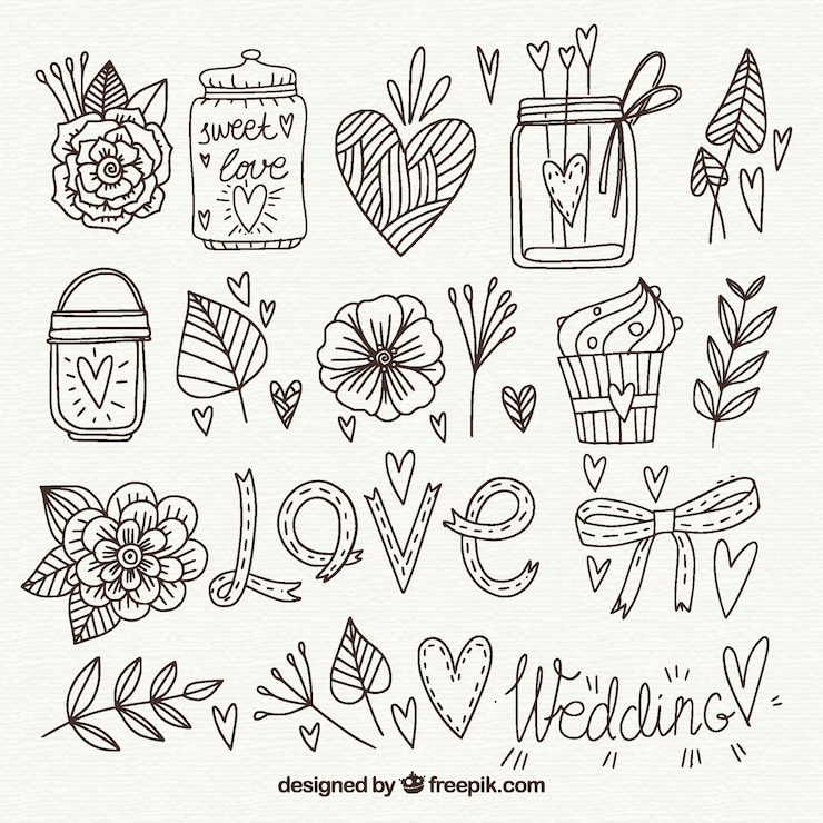 Vector gratuito dibujado a mano elementos de amor