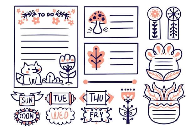 Dibujado a mano elementos de bullet journal