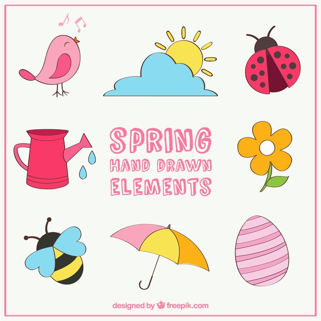 dibujado a mano elementos de la primavera