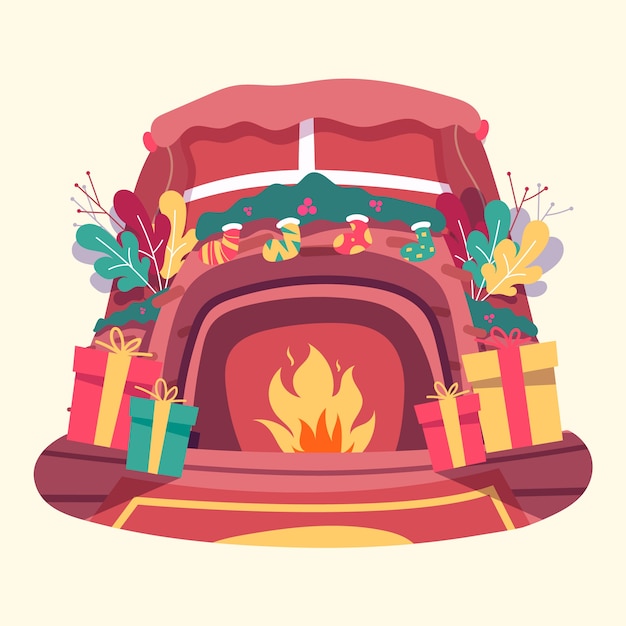 Vector gratuito dibujado a mano escena de chimenea de navidad