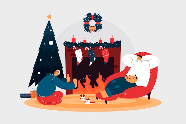 Vector gratuito dibujado a mano escena de chimenea de navidad