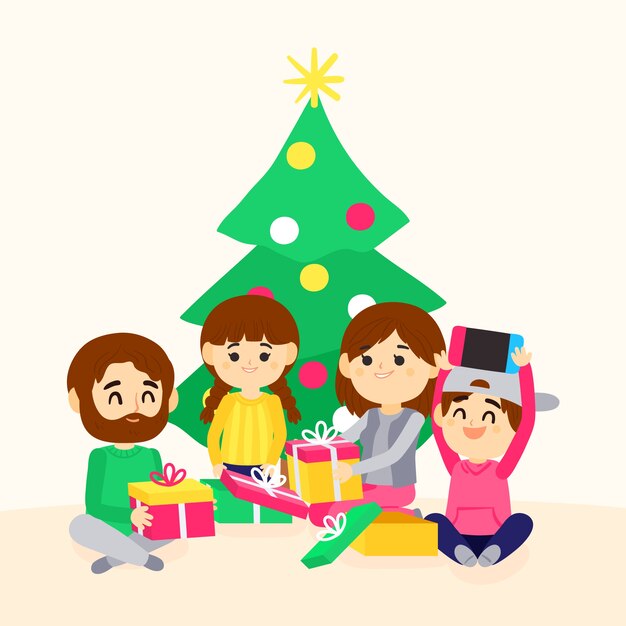 Dibujado a mano escena familiar de navidad