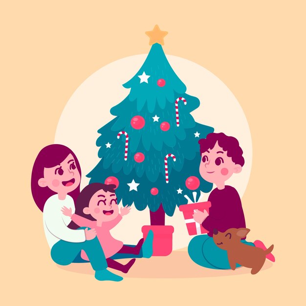 Dibujado a mano escena familiar de navidad