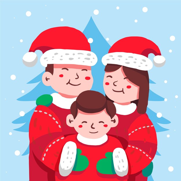 Dibujado a mano escena familiar de navidad
