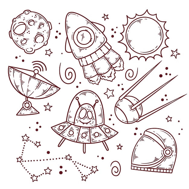 Dibujado a mano espacio exterior doodle