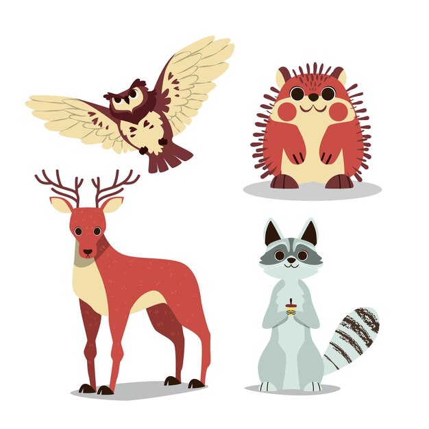 Dibujado a mano estilo otoño bosque animales