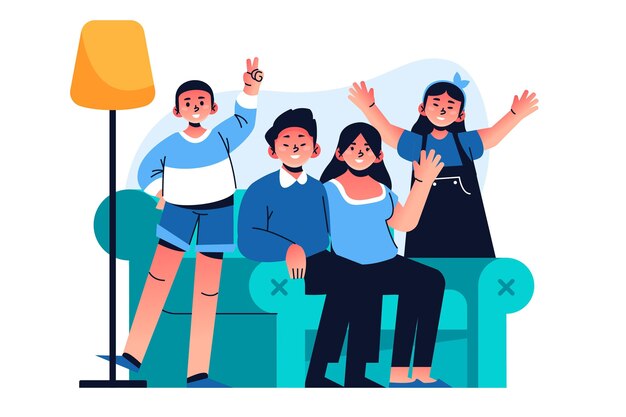 Dibujado a mano familia en el sofá ilustración