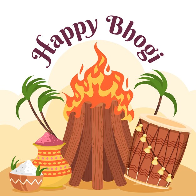 Dibujado a mano feliz bhogi ilustración
