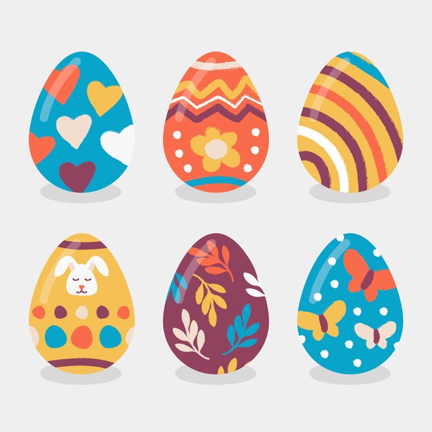 Dibujado a mano feliz día de pascua conjunto de huevos coloridos