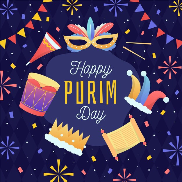 Dibujado a mano feliz día de purim