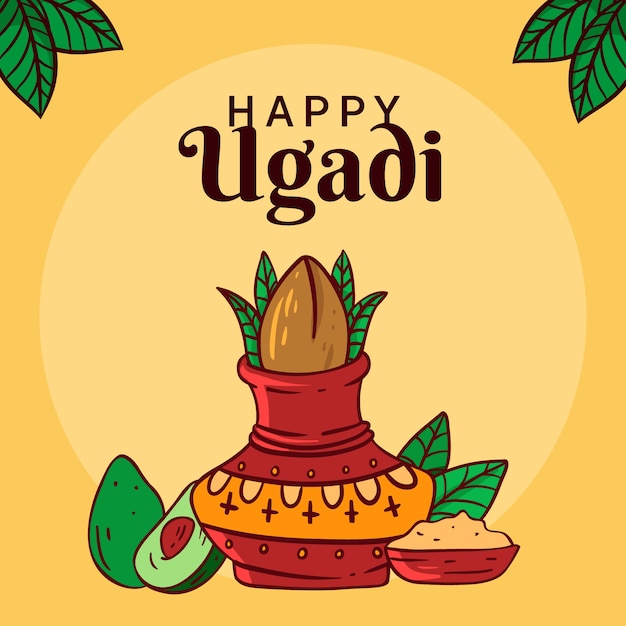 Vector gratuito dibujado a mano feliz día de ugadi