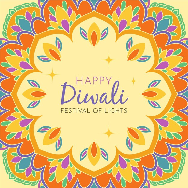 Dibujado a mano feliz diwali con flores de colores cálidos