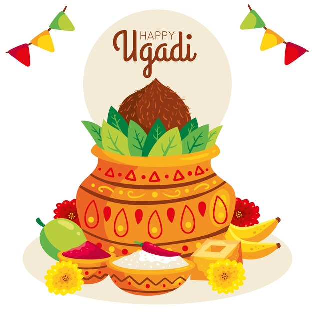 Dibujado a mano feliz festival de ugadi tema