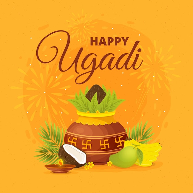 Vector gratuito dibujado a mano feliz festival de ugadi