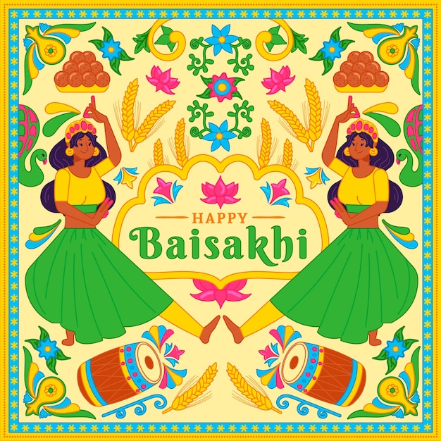 Vector gratuito dibujado a mano feliz fondo baisakhi