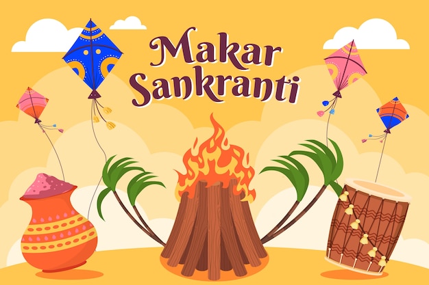 Dibujado a mano feliz fondo makar sankranti