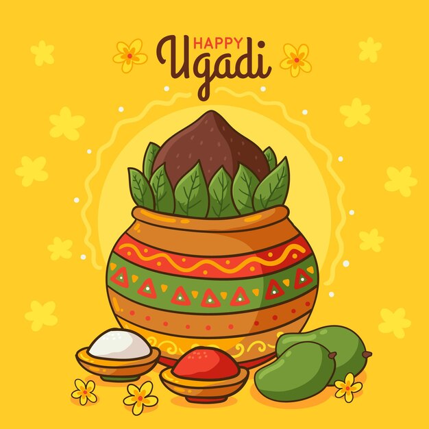 Dibujado a mano feliz ilustración de ugadi
