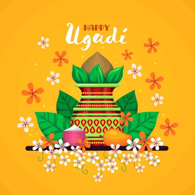 Dibujado a mano feliz ilustración de ugadi