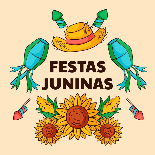 Dibujado a mano festas juninas girasoles ilustración