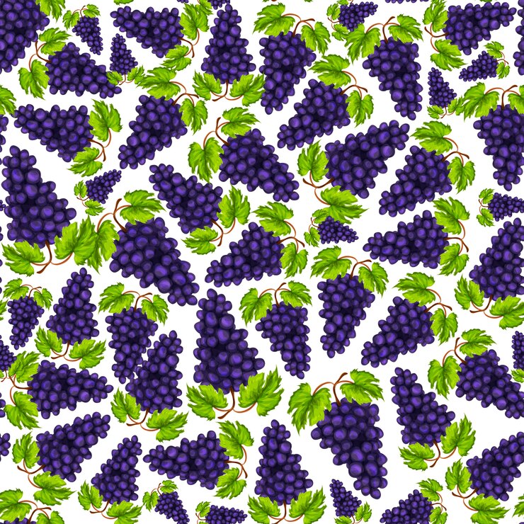 Vector gratuito dibujado a mano sin fisuras uvas naturales orgánicas frutas patrón dibujado a mano ilustración vectorial