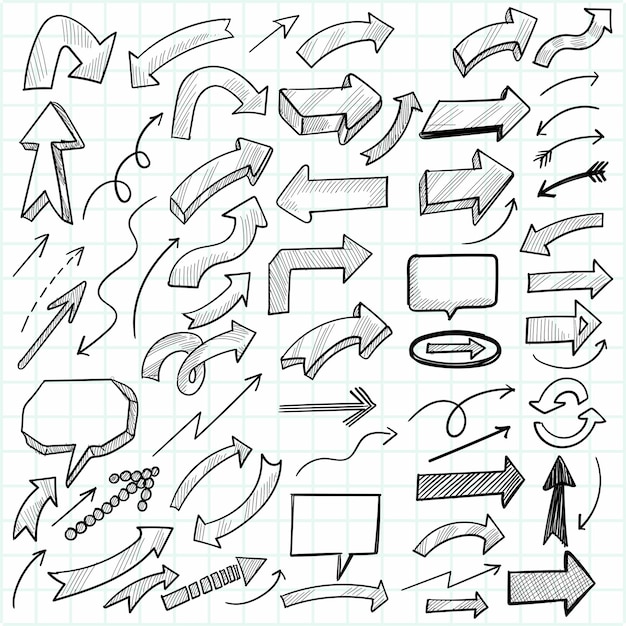 Dibujado a mano flechas direccionales establecer diseño de boceto