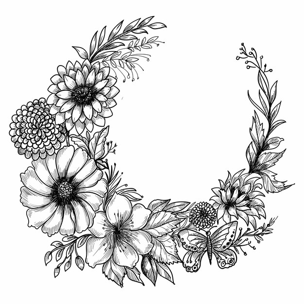 Dibujado a mano flor decorativa boceto diseño de marco